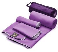 OlimpiaFit Set of 3 Microfiber Towels - Best for Gym Travel Camp Beach Backpacking Sports Outdoor Swim - Quick Dry Fast · Absorbent · Lightweight Men Women Gift Toiletry Bag (Purple)