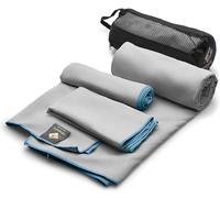 OlimpiaFit Set of 3 Microfiber Towels Fast Drying Gray Travel Backpacking Yoga Swimming Sports Fitness Exercise Gym Body Face Sweat Towel