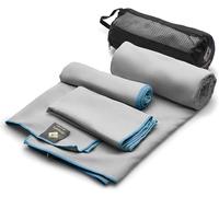 OlimpiaFit Set of 3 Microfiber Towels Fast Drying Gray Travel Backpacking Yoga Swimming Sports Fitness Exercise Gym Body Face Sweat Towel