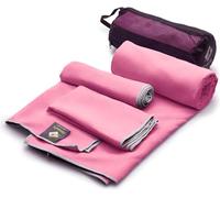 OlimpiaFit Set of 3 Towels Microfiber Towel Perfect Sports & Travel &Beach Towel. Fast Drying - Ultra Compact. Suitable for Camping, Gym, Beach, Swimming, Backpacking. Pink