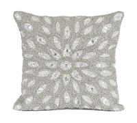 Olio Marfa Luxury Pillow Covers Hand-Beaded Square Cushion Cover - 12x12 inch Throw Pillow with Elegant Peacock Design - Handmade Accent Pillow by Indian Artisans - Silver