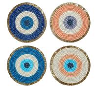 Olio Marfa Set of 4 Evil Eye Beaded Farmhouse Coasters - 4" Round Boho Drink Coasters, Table Décor for Bar, Parties, Fall, Multi-Color