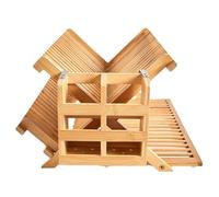 Olioeiao Bamboo Dish Drying Rack for Kitchen - Collapsible 3-Tier Wooden Folding Drainer with Utensil Holder and Dish Strainer Board for Countertop, Sink, and Racks Dryer (Natural)