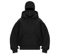 OLIPHEE Men's Balaclava Hoodies Half Zip Pullover Double Hooded Fleece Sweatshirt Unisex Fall Winter Outfits for Men Women Black M