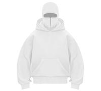 OLIPHEE Men's Balaclava Hoodies Half Zip Pullover Double Hooded Fleece Sweatshirt Unisex Fall Winter Outfits for Men Women White L