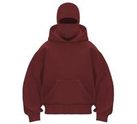 OLIPHEE Men's Balaclava Hoodies Half Zip Pullover Double Hooded Fleece Sweatshirt Unisex Fall Winter Outfits for Men Women Wine Red L