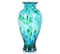 oliruim 11.8" Tall Teal & Green Opaque Glass Vase, Unique Design Wide Mouth Art Vase for Home Decor