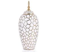 oliruim 12.2" White Gold Ceramic Ginger Jar with Lid, Modern Luxury Home Decor Large Ginger Jar Vase, for Dining Table Centerpiece, Kitchen Storage Ginger Jar, Living Room, Elegant Home Decor