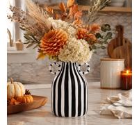 oliruim Black and White Striped Ceramic Vase with Double Ring Handles