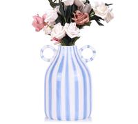oliruim Ceramic Blue and White Striped Vase with Handle, Modern Minimalist Bohemian Decoration, Central Dining Table, Kitchen Tabletop, Bookshelf, Bedroom Aesthetic Decor, Nordic Decor Vase (A)