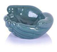 oliruim Ceramic Hands Bowl Dish Sculpture, Giving Hands Candy Holder for Succulent Planter, Crystal Rock Holder, Office, Keys Bowl for Entryway Table (Blue)