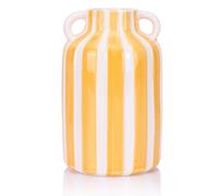 oliruim Ceramic Yellow White Striped Checkered Vase with Handles, Modern Bohemian Minimalist Home Decor Vase for Flower Pampas Grass for Centerpiece Table Bookshelf Desk Mantle (Yellow White)
