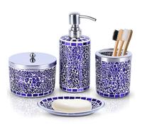 oliruim Purple Bathroom Accessory Set - Mosaic Bathroom Decor 4-PCS Includes Soap Dispenser, Soap Dishes, Q Tip Dispenser, Toothbrush Holder, Luxury Home Bathroom Decor Gift (Purple)
