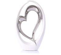 oliruim Silver White Heart Sculpture - Ceramic Silver Double Heart Couple Room Decor Art Heart Statue for Wedding, Valentine Decor, Living Room Coffee Table Centerpieces (Hug Heart-Tall)