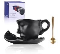 oliruim Tea Cup and Saucer Set Ceramic Kissing Couple Coffee Mug Set with Spoon Face Coffee Cup Unique Teacup and Saucer Valentine's Day Christmas Creative Gift