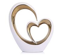 Oliruim White Gold Ceramic Heart Statues - Abstract Home Sculptures for Bedroom, Wedding, Valentine Decor & Gifts for Women (Loving Hearts - Circular)