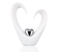 oliruim White Silver Ceramic Heart Decor Statue, Abstract Art Heart Shaped Sculptures for Valentine Home Centerpiece, Fireplace, Living Room, TV Stand Accessories Decor