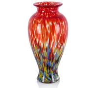 olirum 11.8" Tall Hand Blown Red Art Glass Vase, Colorful Speckled Opaque Vase for Flowers, Table Centerpiece Decor, Living Room Dining Table, Shelf Mantel Display (Red)