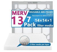 OlitAir 14 x 14 x 1 MERV 13 Air Filter, AC Oven Air Filter, Reusable ABS Plastic Frame, 7 Replaceable Filter Media, Actual Size (Approx): 35 x 35 x 2cm