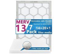 OlitAir 14x20x1 MERV 13 Air Filter,AC Furnace Air Filter,Reusable ABS Plastic Frame, 7 Pack Replaceable Filter Media (Actual Size: 13 3/4" x 19 3/4" x 3/4")