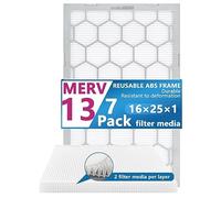 OlitAir 16x25x1 MERV 13 Air Filter,AC Furnace Air Filter,Reusable ABS Plastic Frame, 7 Pack Replaceable Filter Media (Actual Size: 15 3/4" x 24 3/4" x 3/4")