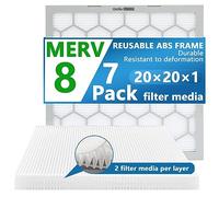 OlitAir 20x20x1 MERV 8 Air Filter,AC Furnace Air Filter,Reusable ABS Plastic Frame, 7 Pack Replaceable Filter Media (Actual Size: 19 3/4" x 19 3/4" x 3/4")
