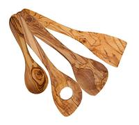 Olivaza Olive Wood Spoon Set of 3, Natural Wood Grain, Yellow, Antibacterial, Unique, Plastic Free, Dishwasher Safe, Kitchen Utensil Set