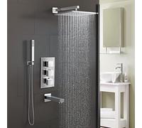 Nes Home OLIVE BATHROOM 3 DIAL 3 WAY CONCEALED SQUARE THERMOSTATIC SHOWER MIXER VALVE CHROME