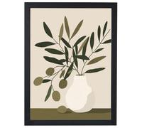 Olive Botanica - Olive Branch | Botanical Green Sage Wall Art Print | Black Framed Print - 500x700mm