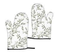 Olive Branch Hand Drawn Food And Drink, Kitchen Oven Mitts Anti-Slip Cooking Gloves,Heat Resistant Baking Mitts A Pair