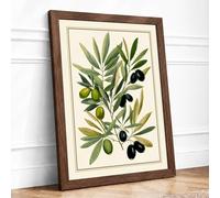 Olive Branch Study Botanical Framed Wall Art Print A1 (84.1×59.4cm) Walnut, Wall Decor for Living Room, Bedroom, Office & Home, Ready to Hang, Art Gift