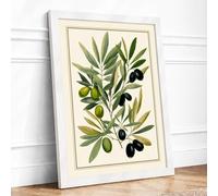 Olive Branch Study Botanical Framed Wall Art Print A4 (29.7×21cm) White, Wall Decor for Living Room, Bedroom, Office & Home, Ready to Hang, Art Gift