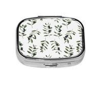 Olive Branch Watercolor Style Nature,Meta Pill Box 2 Compartment Medicine Case,Portable Organizer,Rectangle Meta Portable Organizer Pill Box 285 Compartment Medicine Case
