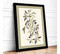 Olive Branches Study Botanical Framed Wall Art Print A4 (29.7×21cm) Black, Wall Decor for Living Room, Bedroom, Office & Home, Ready to Hang, Art Gift