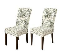 Olive Chair Covers for Dining Chairs, Modern Minimalistic Leaf Circle Spring Green Spandex Washable Parsons Chair Slipcover Decor for Dining Room Hotel Housewarming 2pcs