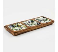 Olive Design Enamel Tray with Mango Wood Base, Medium, 30x10x3.5cm, Food Safe Serving Platter