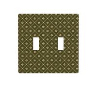 Olive Geometric Floral Pattern Diamond Motifs Double Gang Toggle Light Cover Wall Plate Switch Decor Standard Size - 11.4x11.4cm