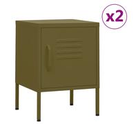 (olive green, 2 pcs) vidaXL 1/2x Nightstand Steel Bedside Bed Side Storage Cabinet Multi Colours
