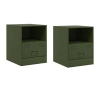 (olive green, 2 pcs) vidaXL Bedside Cabinet Bedroom Nightstand Side Table Bed Cabinet Black Steel