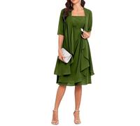 Olive Green 2 Pieces Mother of The Bride Dresses Knee Length Half Sleeve Chiffon Formal Dresses with Jacket for Wedding UK20