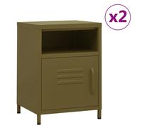 (olive green, 2) vidaXL 1/2x Nightstand Steel Bedside Bed Side Storage Cabinet Multi Colours