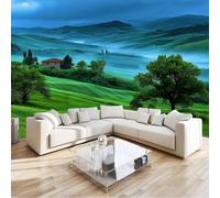 Olive Green 3D Wall Mural Wallpaper, Beautiful Plants Mountains Cottages Creative DIY Art Decoration Decal for Living Room Dining Bedroom Decor Print Restaurant Office Children's - 250 x 175 cm