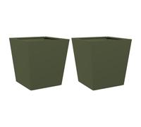 vidaXL Garden Planters Outdoor Flower Pots, Olive Green, Steel, 40x40x40 cm, Set of 2 - Sturdy, Versatile & Protective