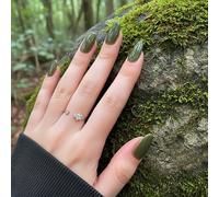 Olive Green Almond Press On Nails Short - Elegant Glossy Finish DIY Fake Stick On Nails For Women Autumn Holiday Dark Cat Eye Round Stickers Handmade Strips UV Cherry Color Holy June Gothic Petite