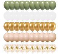 Olive Green and Gold Party Balloons, 50 Pcs 12 Inch Retro Sage Green White Metallic Gold Confetti Helium Latex Balloons with Ribbon for Wedding Birthday Baby Shower Decorations