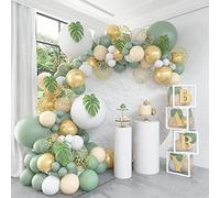 Olive Green Balloon Arch Kit, 115Pcs Sage Green Balloon Arch with White Gold & Confetti Balloons Garland Kit for Boy Birthday Party Decoration, Baby Shower, Wedding, Jungle Theme Party Supplies Decor