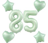 Olive Green Balloons Number 85 + 4 Pieces Heart/Star Foil Balloon Number 85 Birthday Woman Girl, 85 Inch Giant Number Balloons 85 Birthday Decoration Man, Number Balloon 85, Helium Balloons 85 Numbers