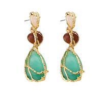 Olive Green Beaded Teardrop Earrings - Boho Vintage Glass Dangle Jewelry