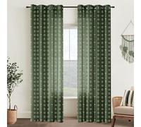 Olive Green Boho Curtains,Sheer Linen Floral Pattern Modern Organic Home Decor Summer Curtains for Living Room Bedroom 84 Inches Long