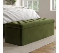 Olive Green Chesterfield Velvet Ottoman Storage Blanket Box - Pippa